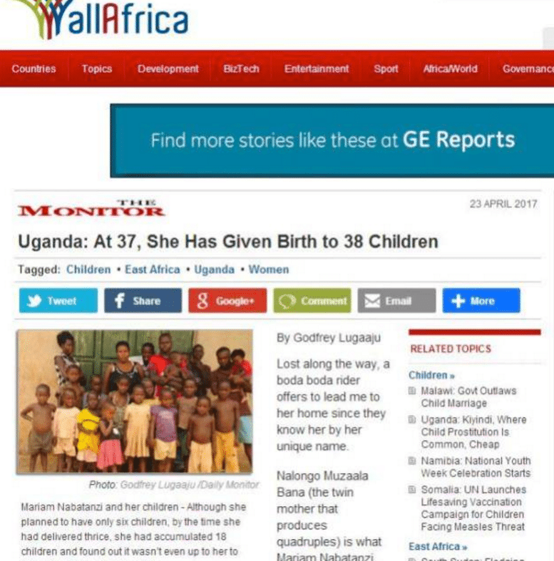 非洲女子37岁已生38娃  怀孕真的这么容易？